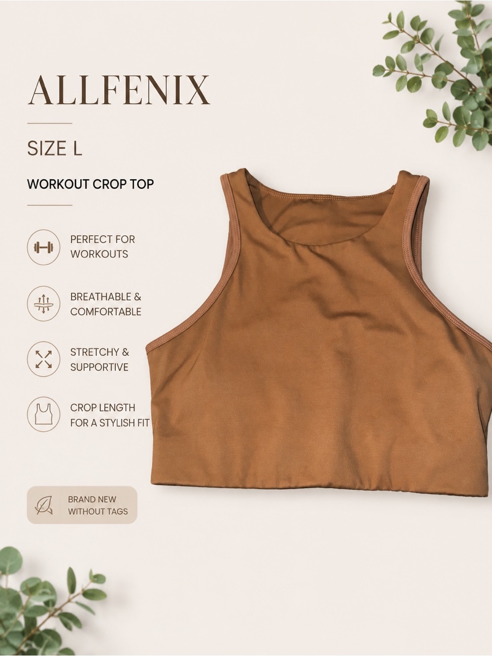 Allfenix Brown Crop Workout Top - Women's Size L